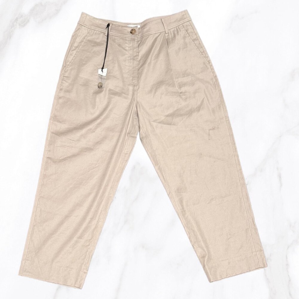 NWT The Reset Women's Khaki Slouchy Linen Trouser Pant, Size M